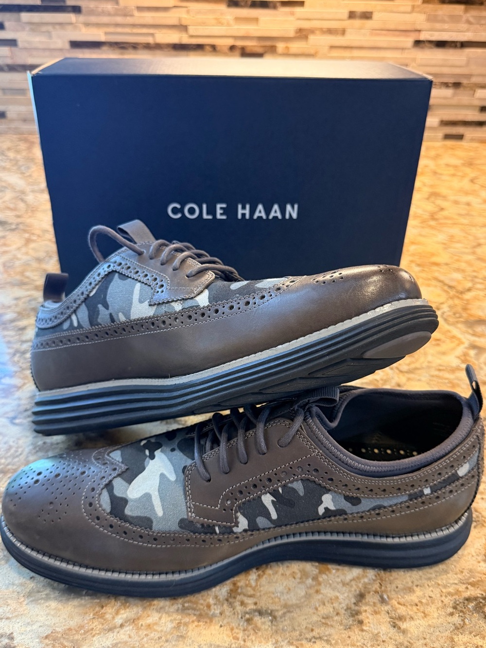 Cole Haan Men's Brown & Gray Camo Wingtip Oxfords -